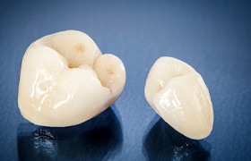 A closeup of metal-free ceramic dental crowns